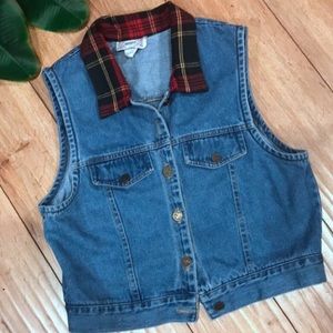 VTG Ashley Brent Plaid Jean Button Up Vest